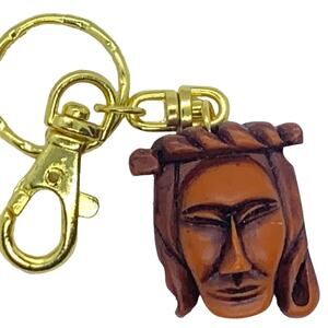 vintage Korean Hahoetal mask keychain carved wood brown gold hahoe GAKSI BRIDE